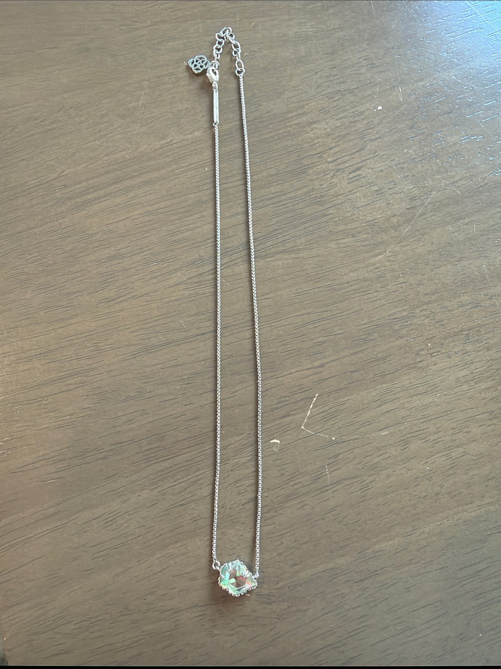 Kendra Scott Silver Necklace with Iridescent Crystal Pendant